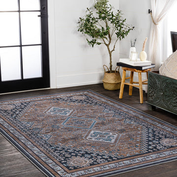 Dalyan Geometric Medallions Washable Area Rug